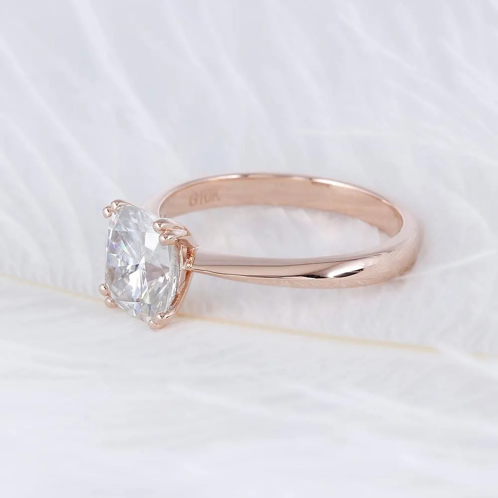 10k Rose Gold Cushion Cut Moissanite Ring 2ct