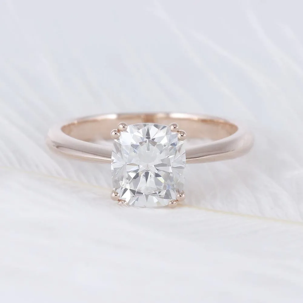 10k Rose Gold Cushion Cut Moissanite Ring 2ct