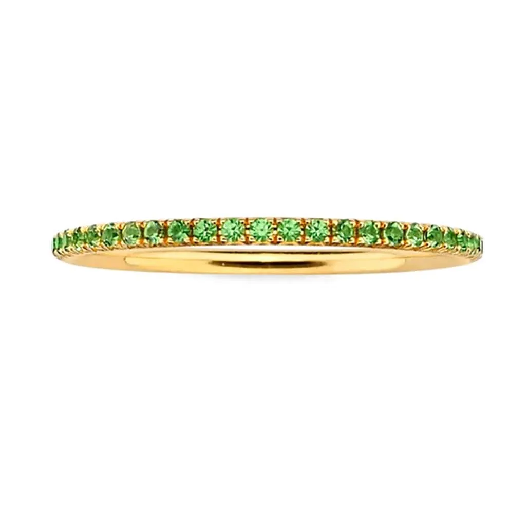 14K Gold and Emerald Color Tsavorite Eternity Stacking Rings