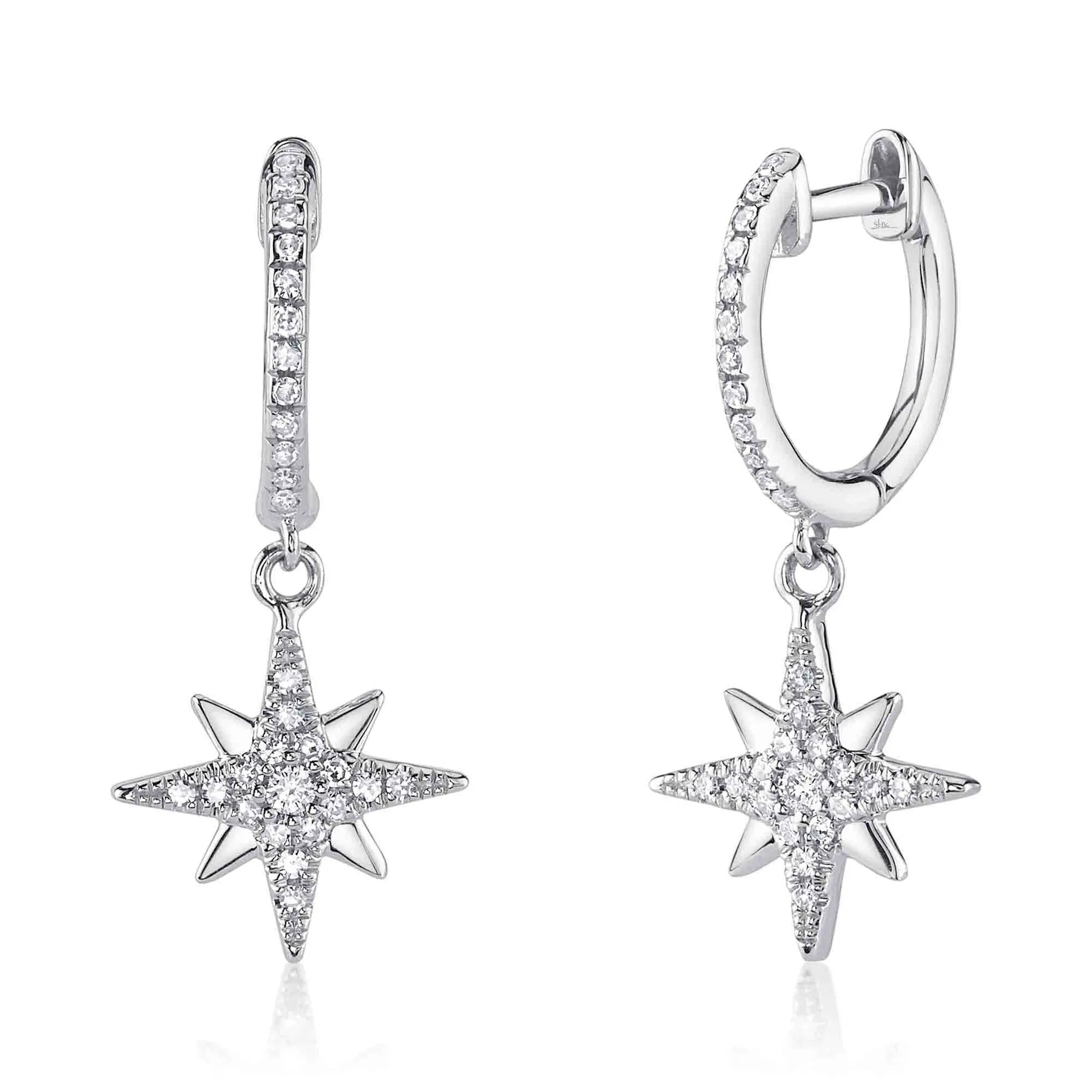 14K Gold Diamond North Star Drop Earrings