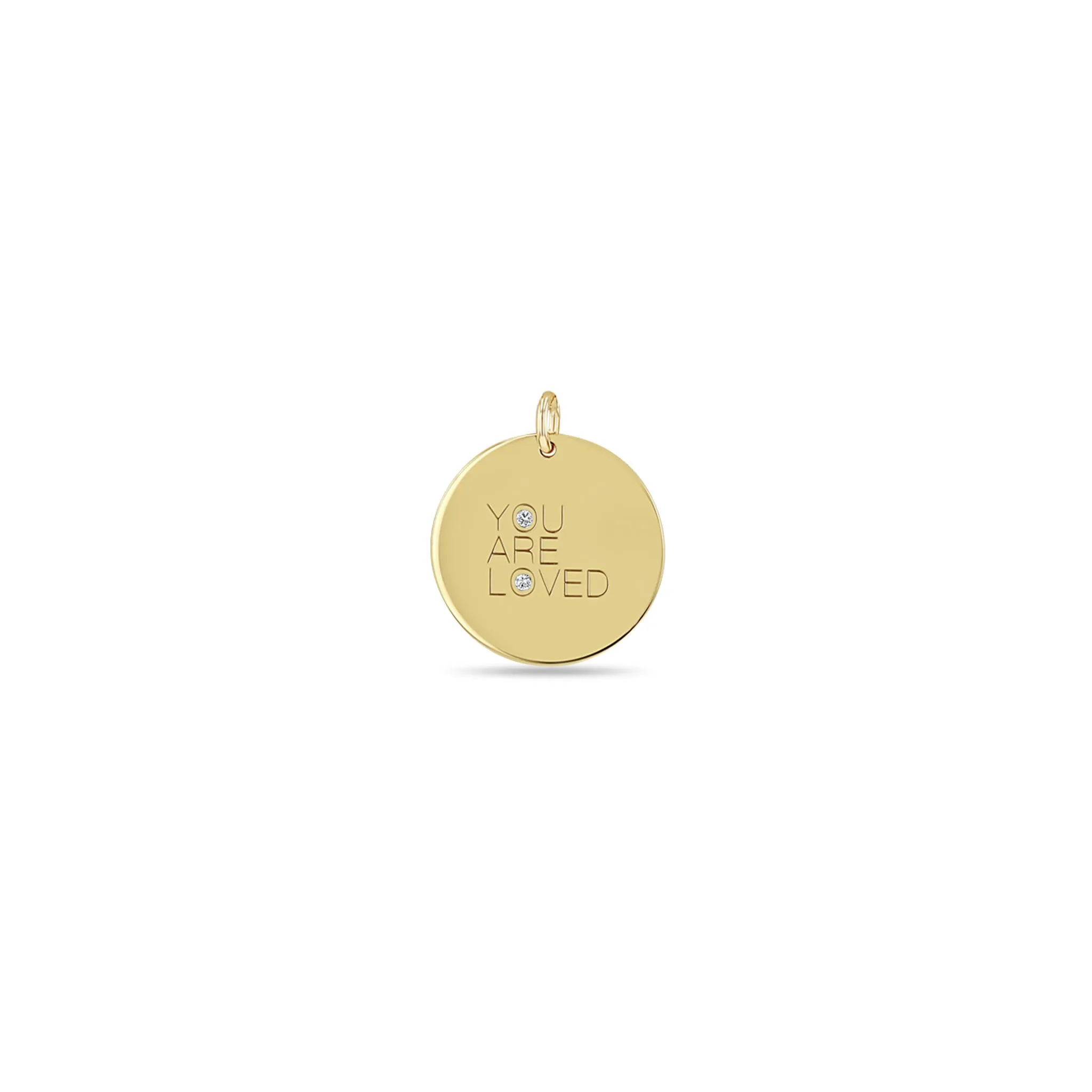 14k Medium YOU ARE LOVED with Diamonds Disc Charm