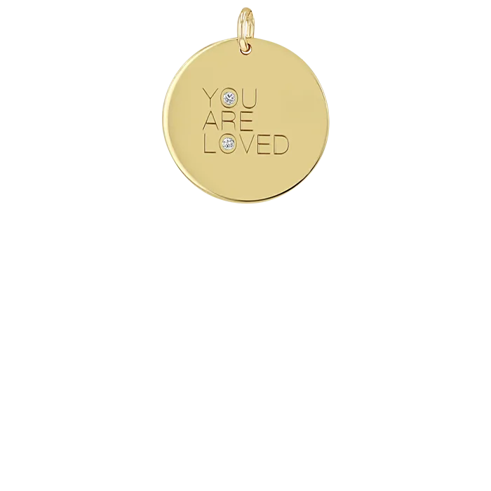 14k Medium YOU ARE LOVED with Diamonds Disc Charm