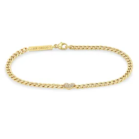 14k Midi Bitty Pavé Diamond Heart Small Curb Chain Bracelet