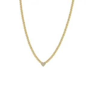 14k Midi Bitty Pavé Diamond Heart Small Curb Chain Necklace