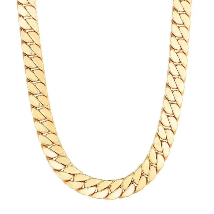 14K Yellow Gold Maschino Skinny Mens Modern Curb Necklace - 24"