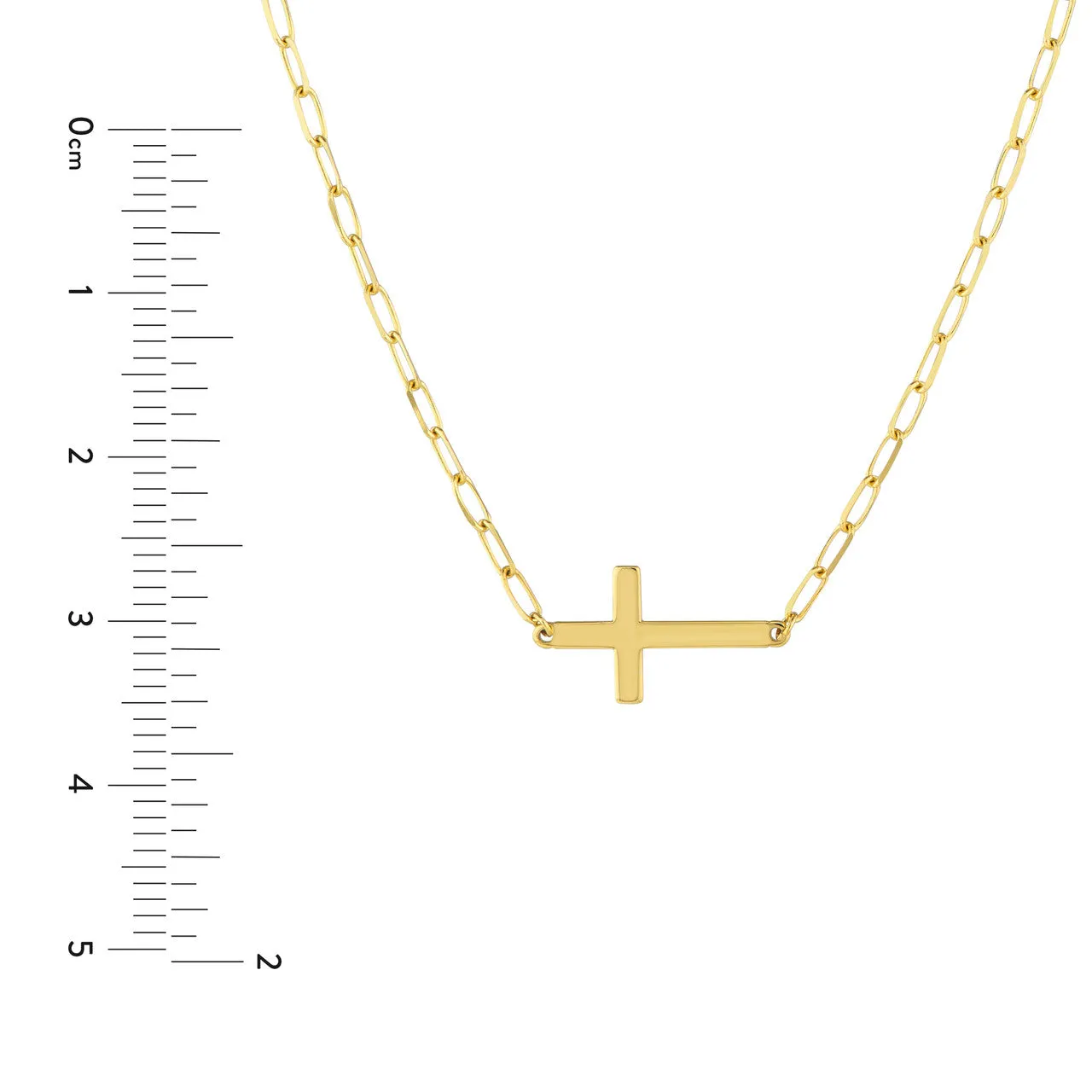 14K Yellow Gold Sideways Cross Paperclip Chain Pendant Necklace