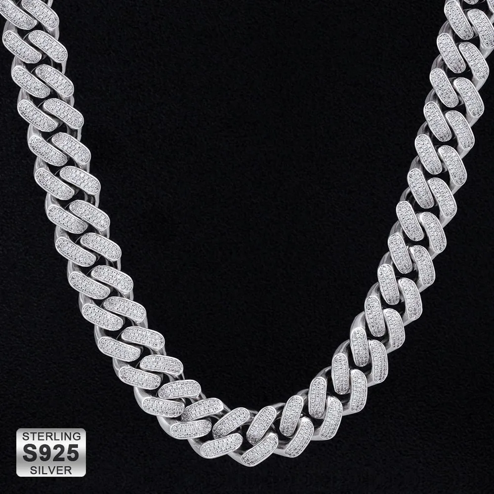 18mm Sterling Silver Iced Out Diamond Cuban Link Chain in White Gold KRKC