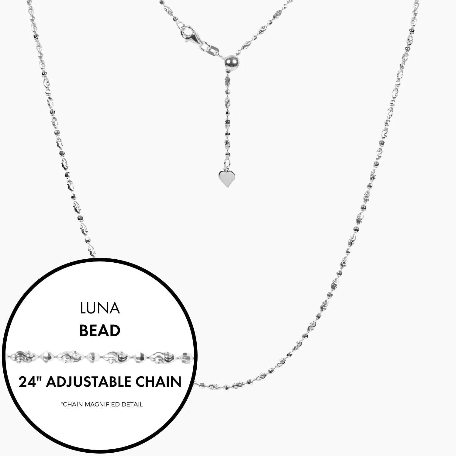 24 Italian Luna Bead Adjustable Chain (Silver)