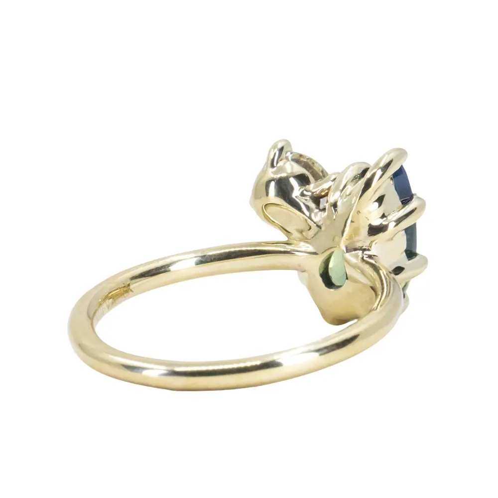 2.47ct Parti Sapphire and 0.49ct Antique Diamond Toi Et Moi Ring in 18k Yellow Gold