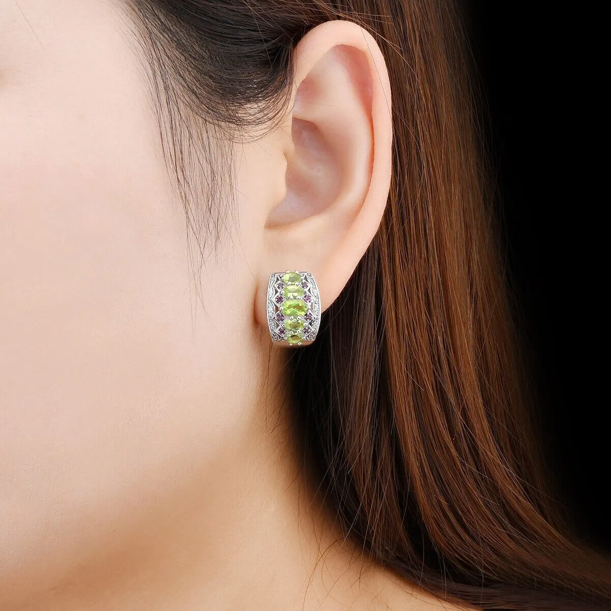 2.85 Carats Peridot 925 Sterling Silver Hoop Earrings