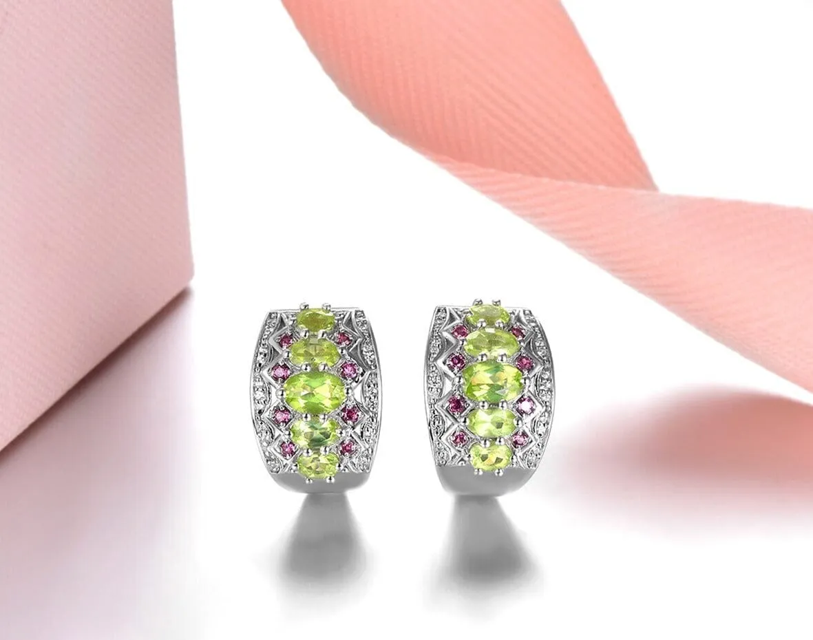 2.85 Carats Peridot 925 Sterling Silver Hoop Earrings