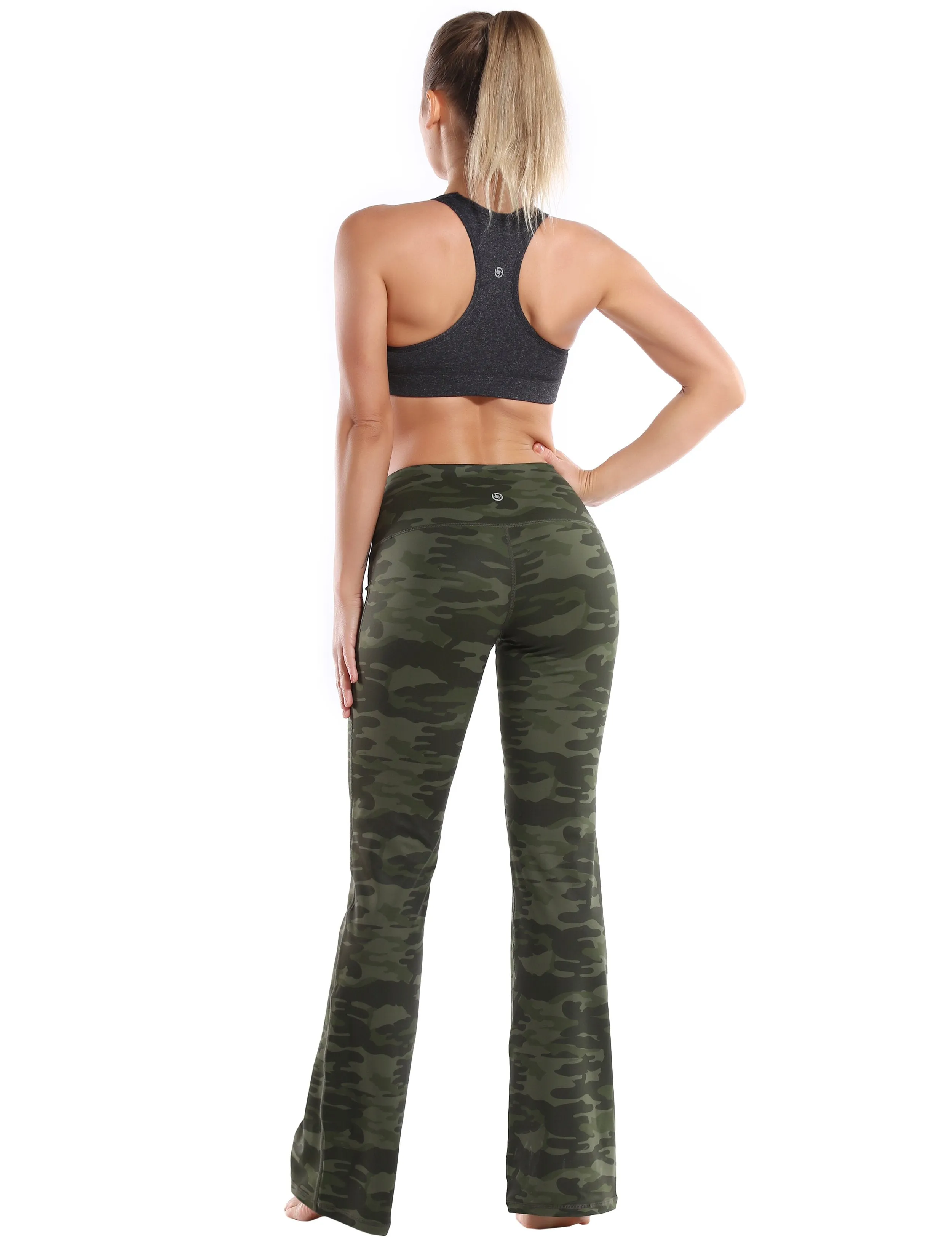 29" 31" 33" 35" 37" High Waist Printed Bootcut Leggings green camo ins