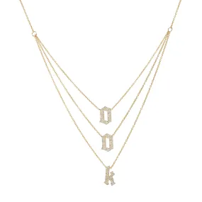 3-Layered Pave Gothic Initials Necklace