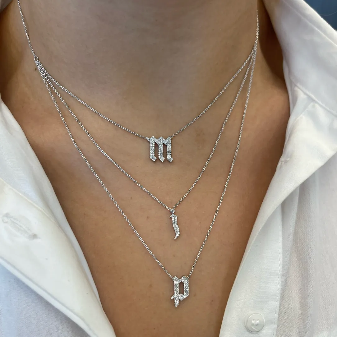 3-Layered Pave Gothic Initials Necklace