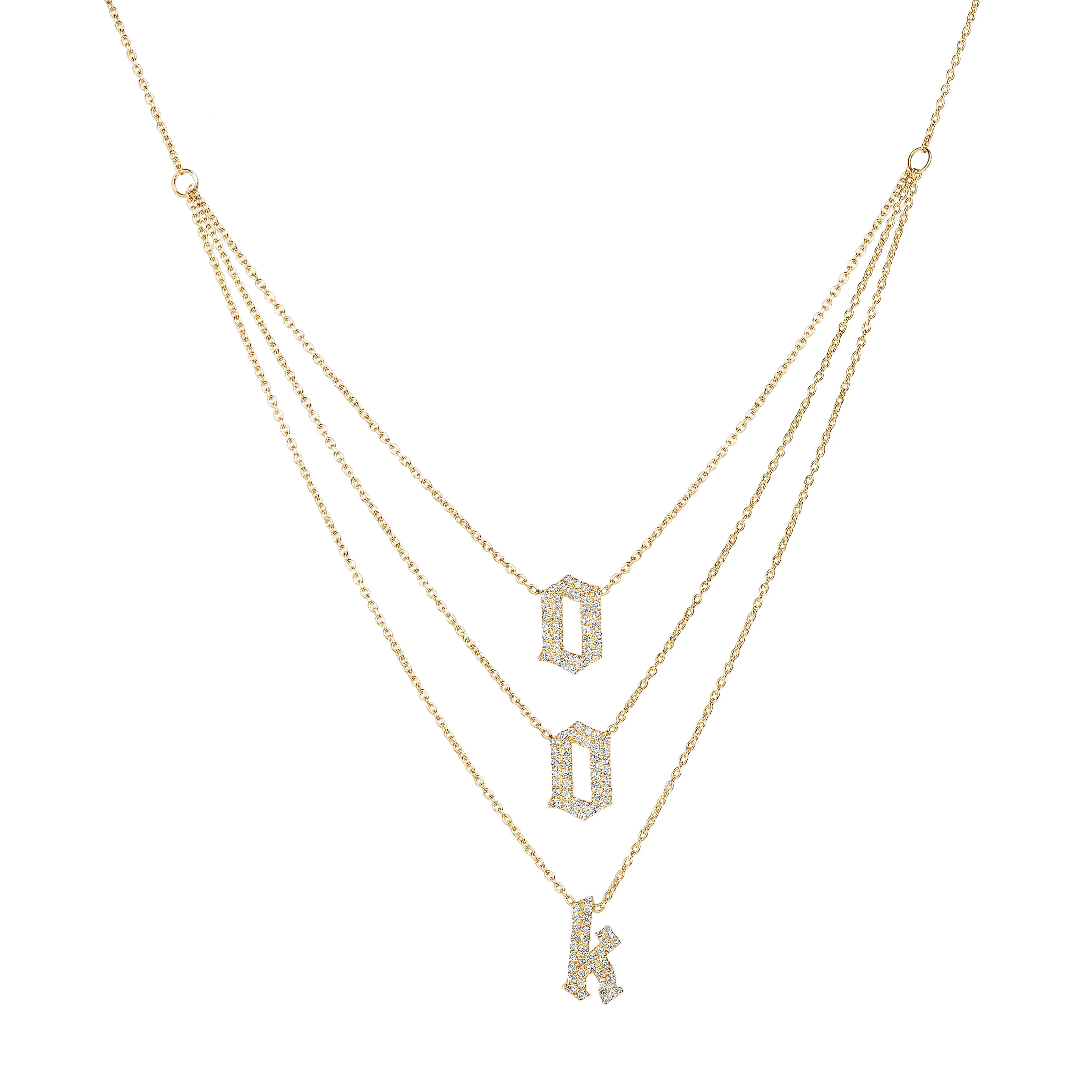 3-Layered Pave Gothic Initials Necklace