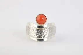 925 Silver & 14k Yellow Gold 1.04tcw Coral Ring Size 8 (7.33g.)