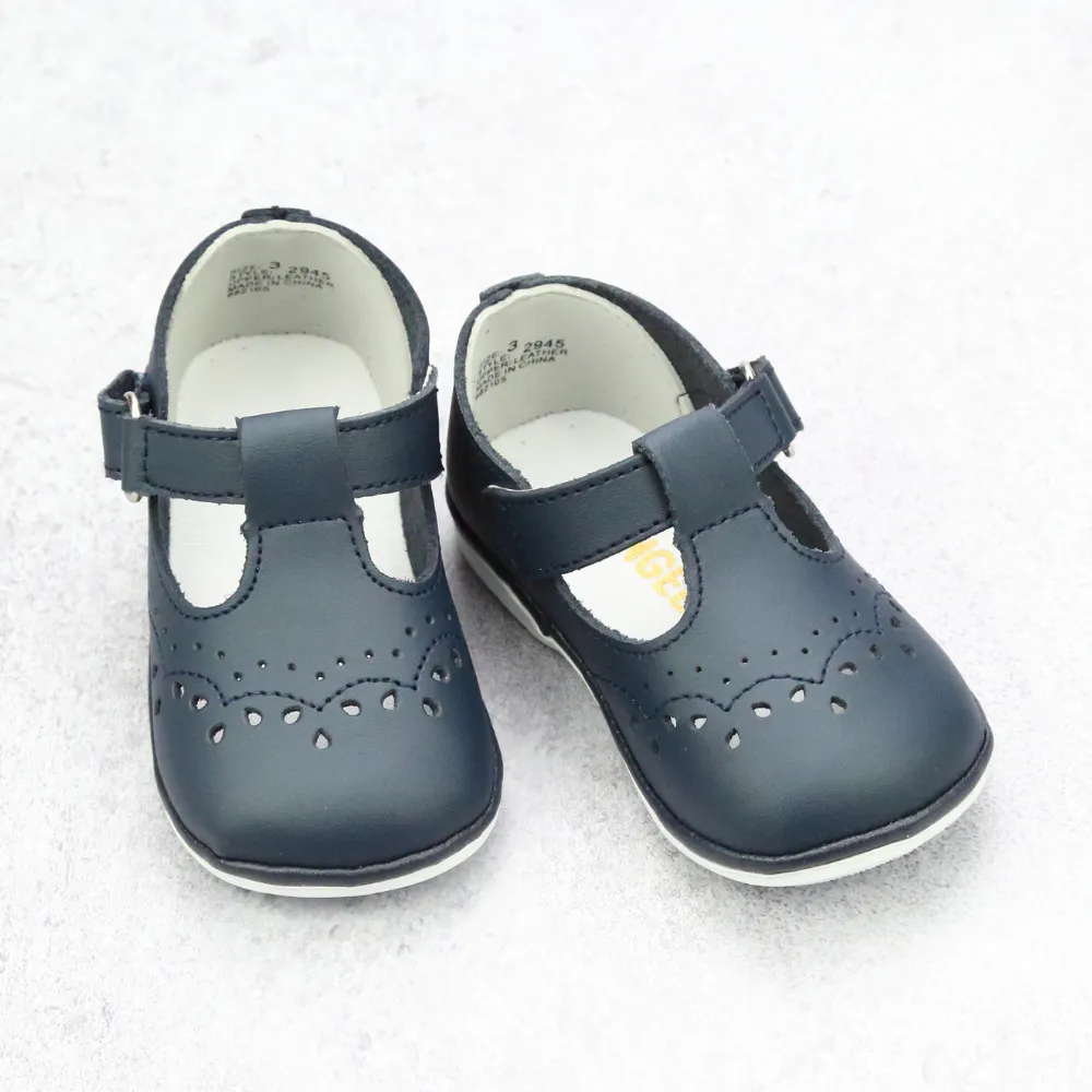 Angel Baby Girls Navy Leather T-Strap Mary Janes