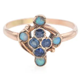 Antique 10K Yellow Gold Opal & Sapphire Band Ring Size 6.5