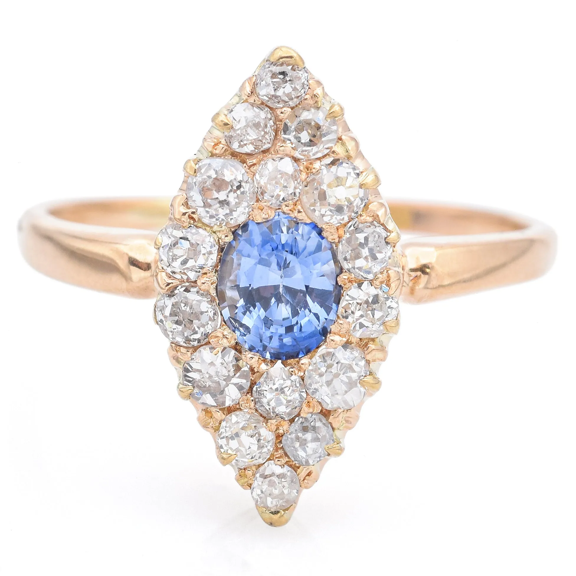 Antique 18K Yellow Gold Sapphire & 0.60 TCW Diamond Cocktail Ring Size 8.25