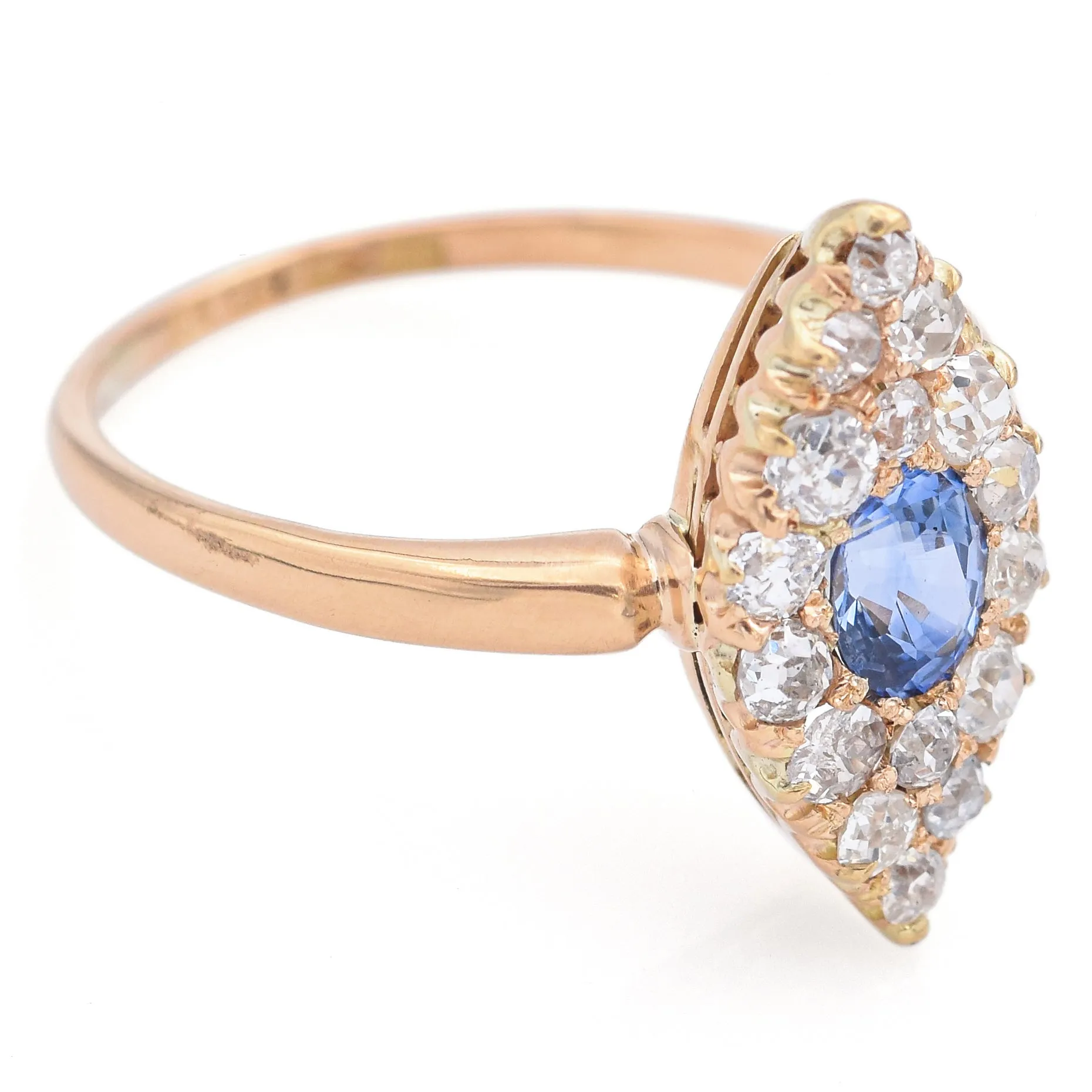 Antique 18K Yellow Gold Sapphire & 0.60 TCW Diamond Cocktail Ring Size 8.25