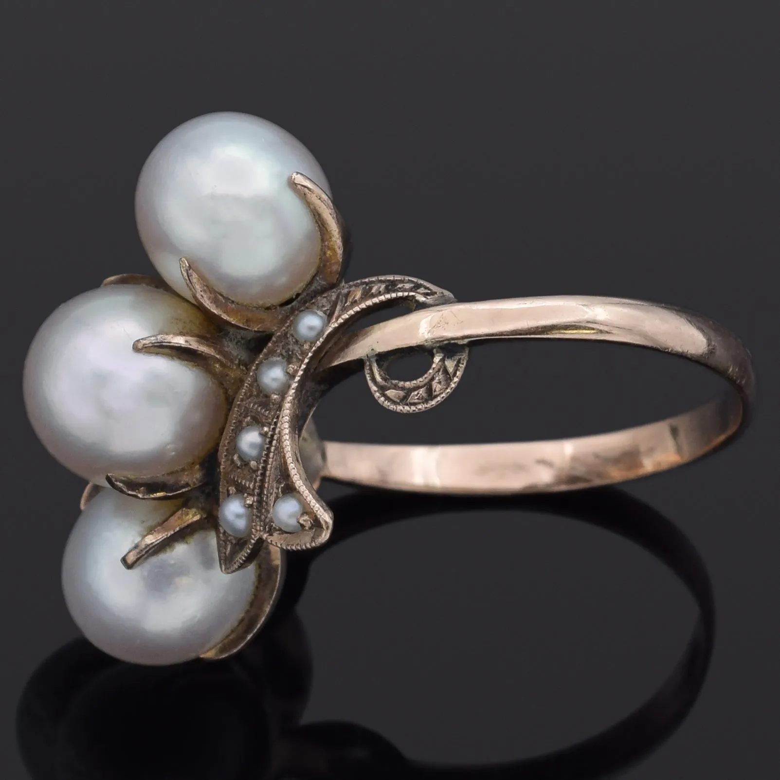 Antique Pearl & Seed Pearl 14K Yellow Gold Cocktail Ring Size 5.75