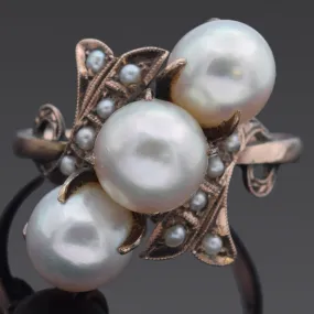 Antique Pearl & Seed Pearl 14K Yellow Gold Cocktail Ring Size 5.75