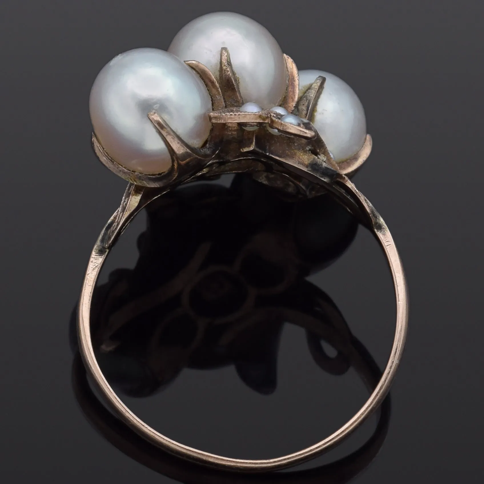 Antique Pearl & Seed Pearl 14K Yellow Gold Cocktail Ring Size 5.75