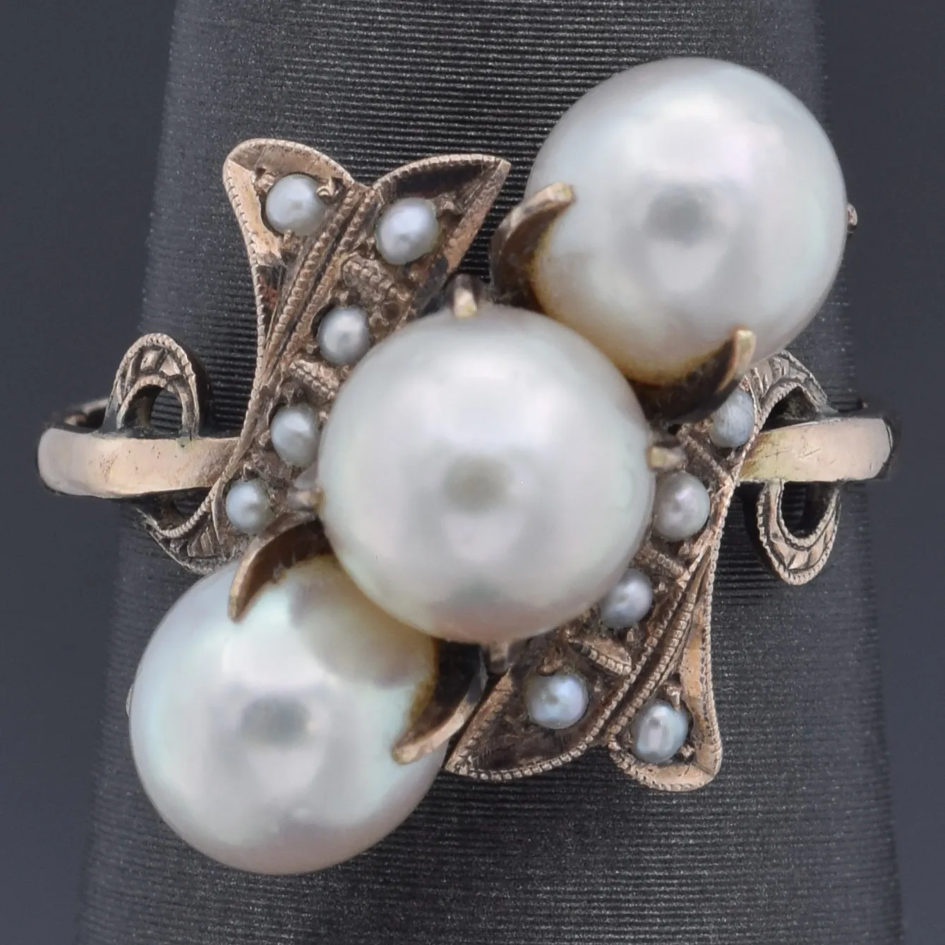 Antique Pearl & Seed Pearl 14K Yellow Gold Cocktail Ring Size 5.75