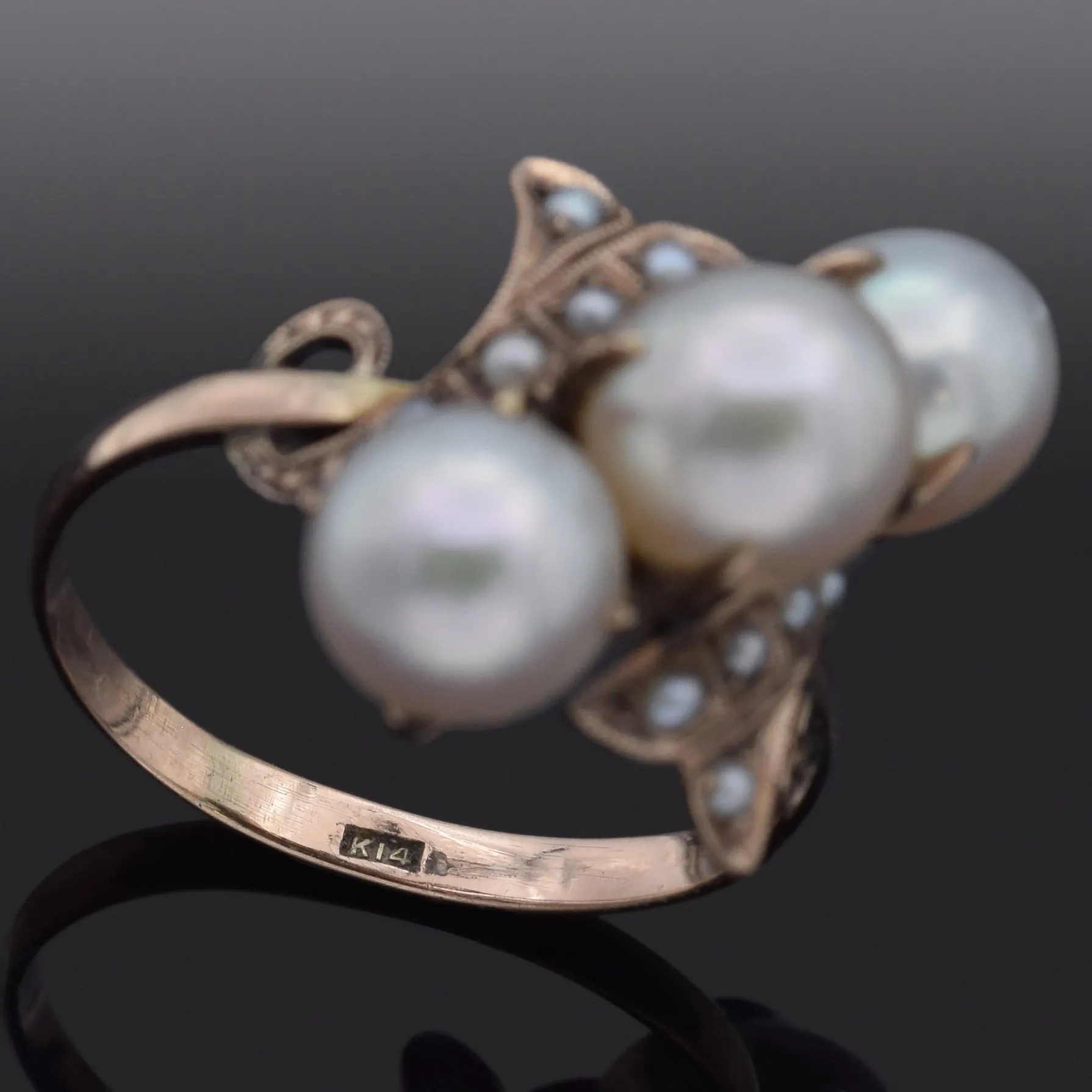 Antique Pearl & Seed Pearl 14K Yellow Gold Cocktail Ring Size 5.75