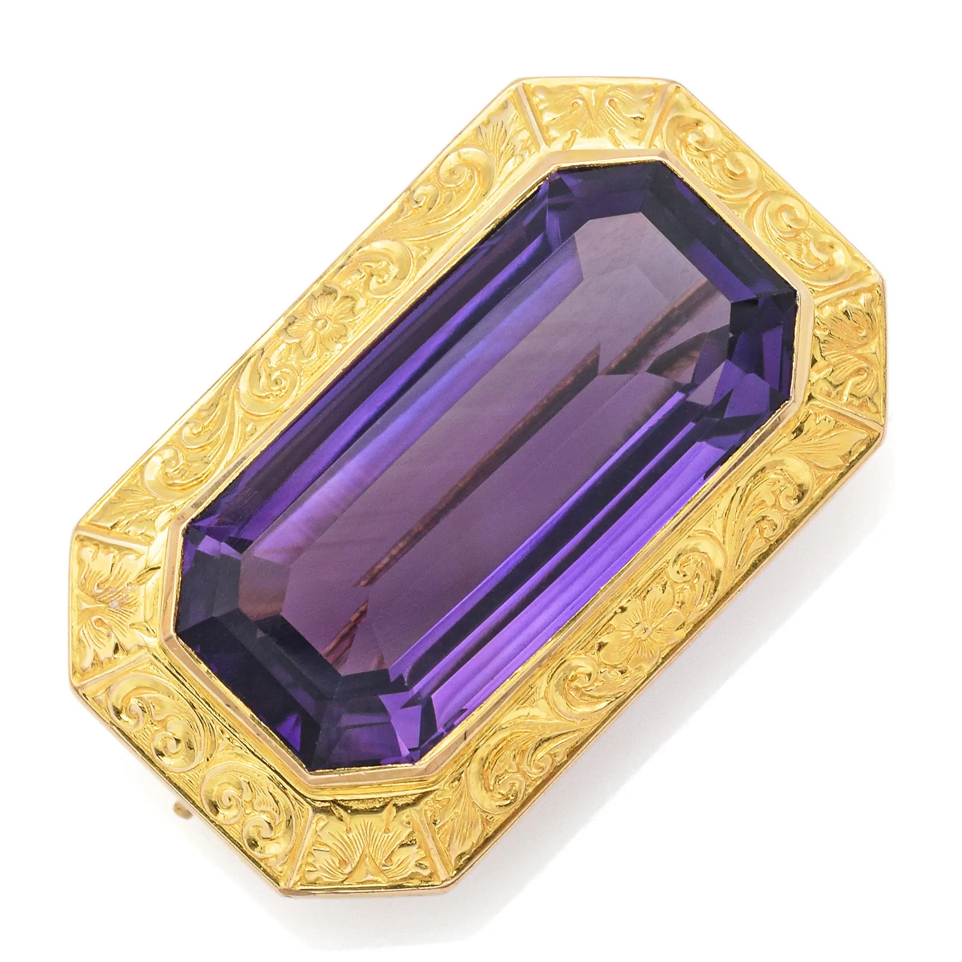 Antique Victorian 14K Yellow Gold 14.99 Ct Amethyst Brooch Pin