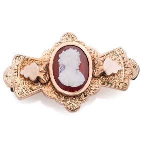 Antique Victorian 14K Yellow Gold Carnelian Cameo Brooch Pin Pendant