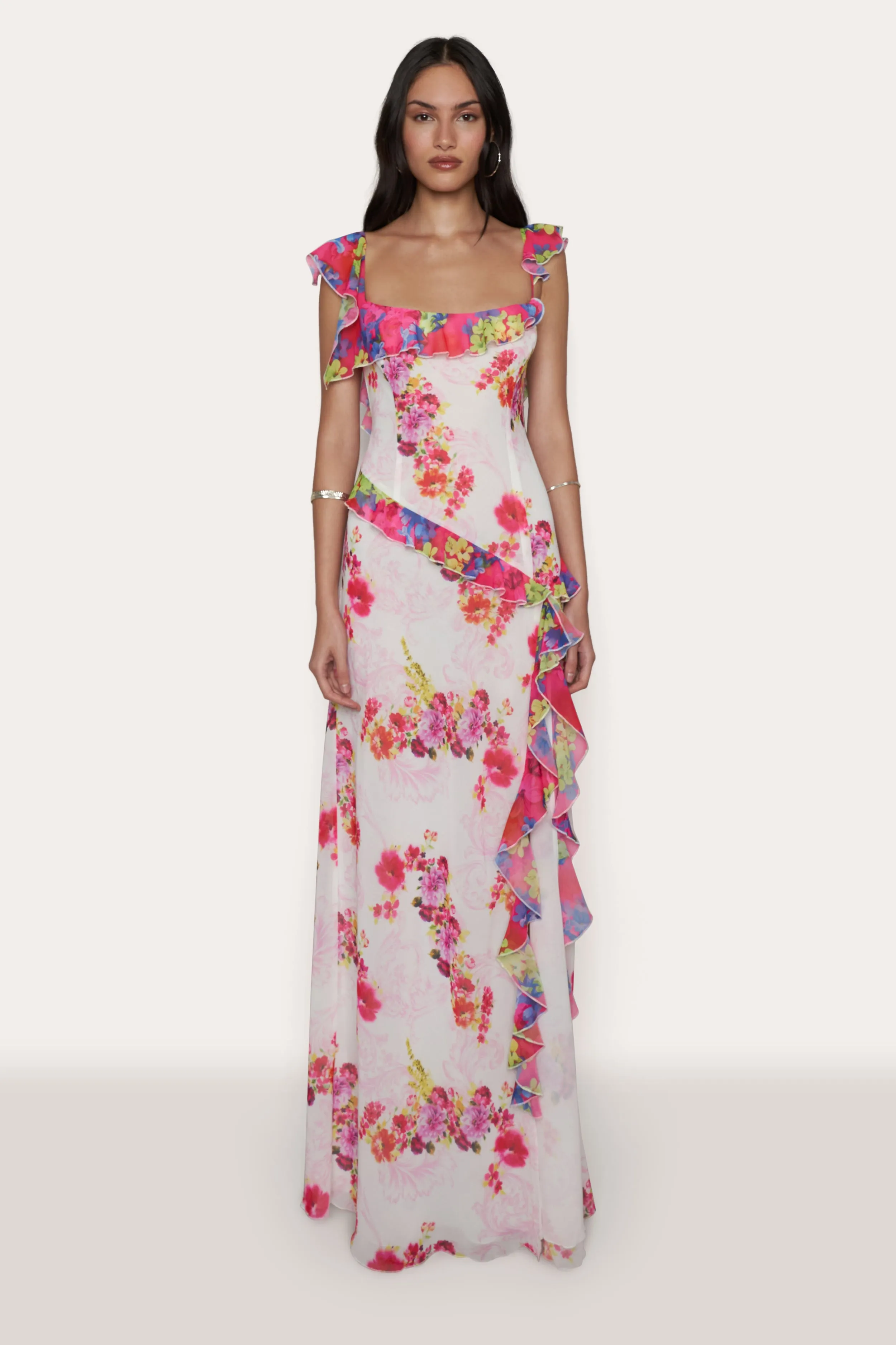 Avila Printed Ruffle Gown