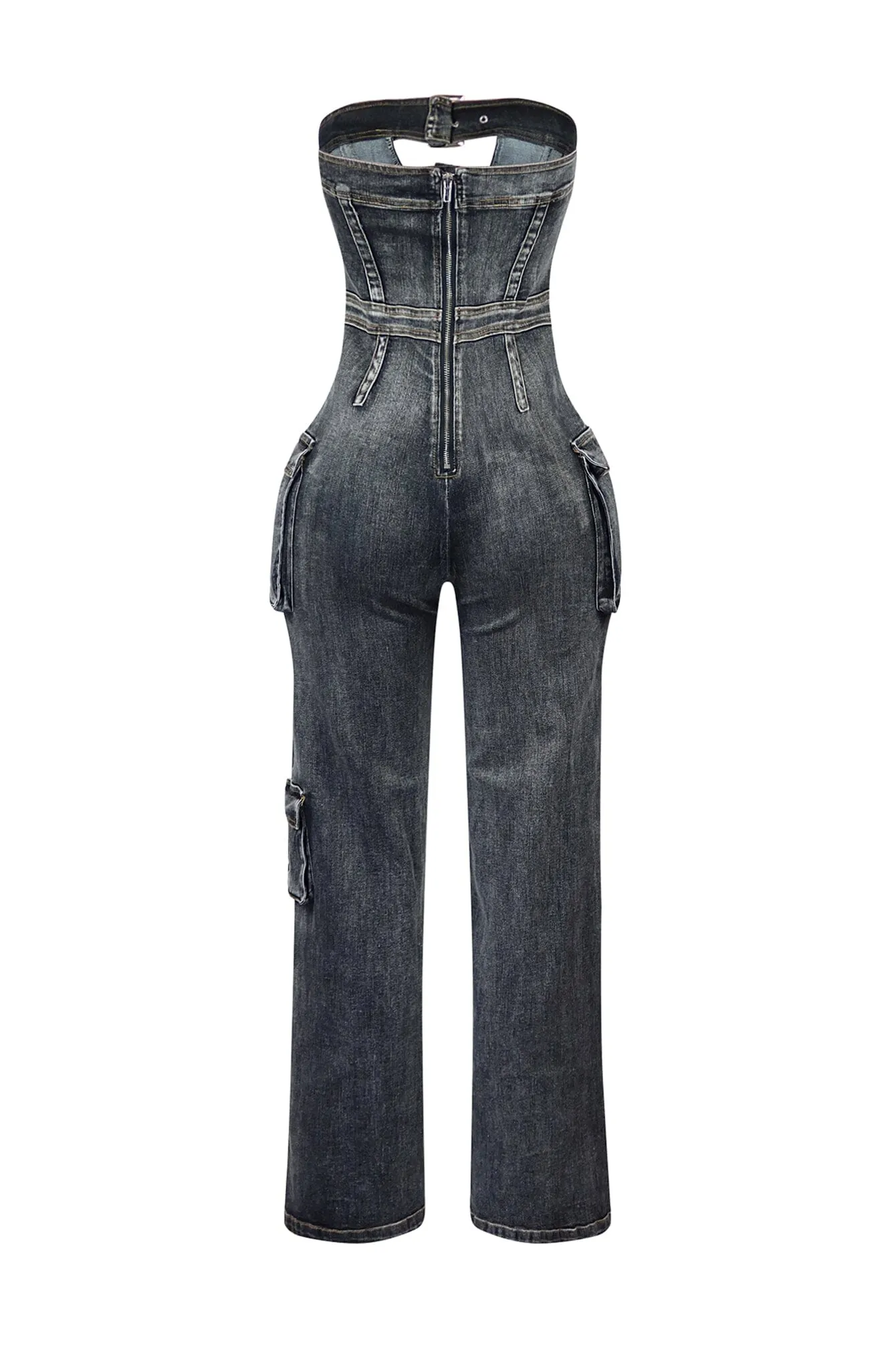 Ayla Washed Denim Cut Out Jumpsuit