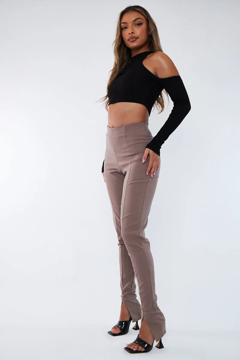 Beige Seam Detail Split Hem Leggings - Mila