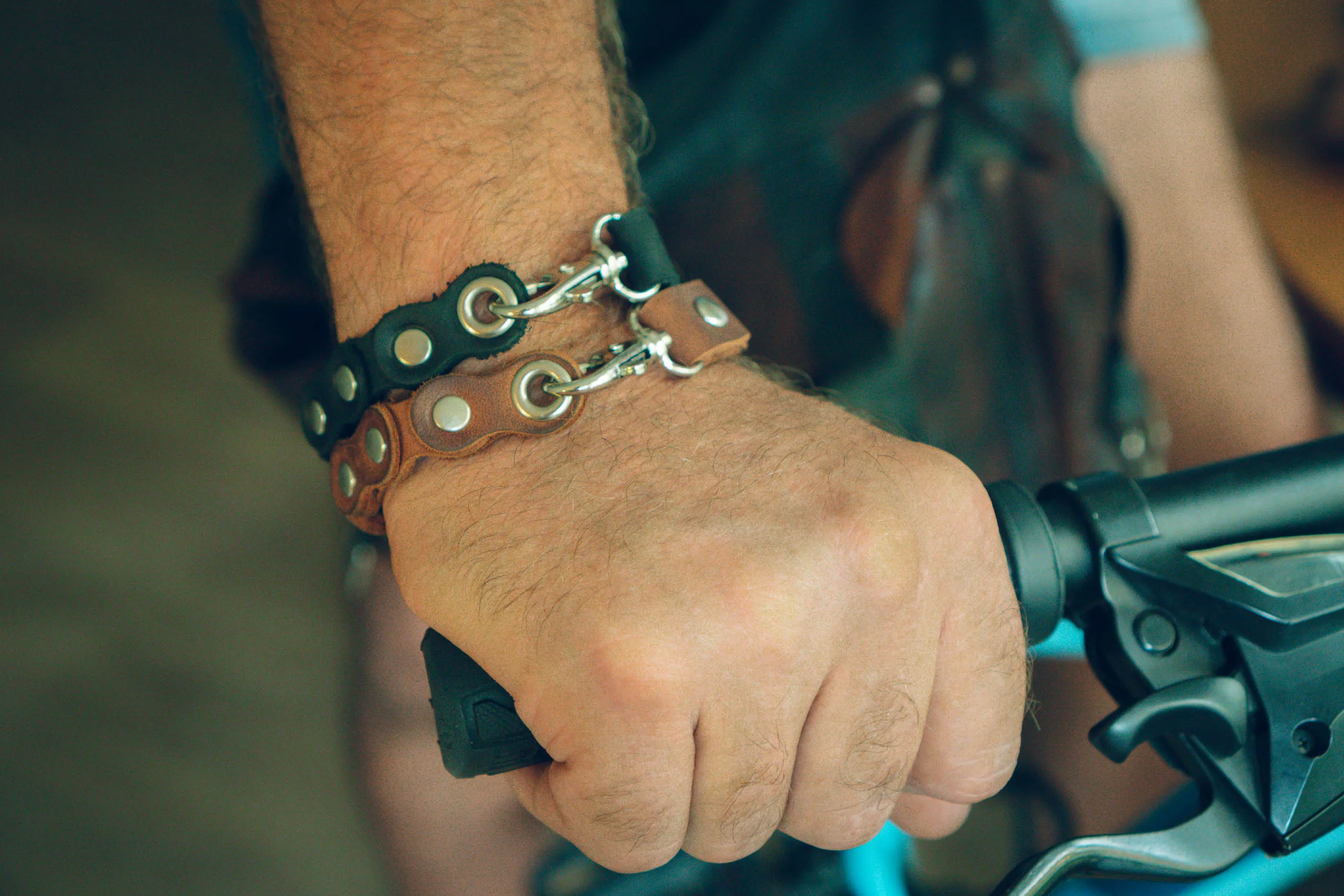 Biker Jewelry | Leather Bike Chain Bracelet