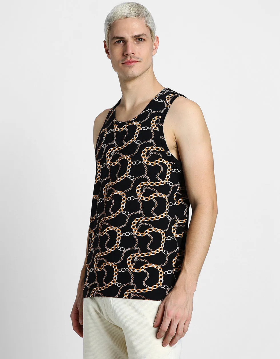 Black Chain Printed Gym Vest