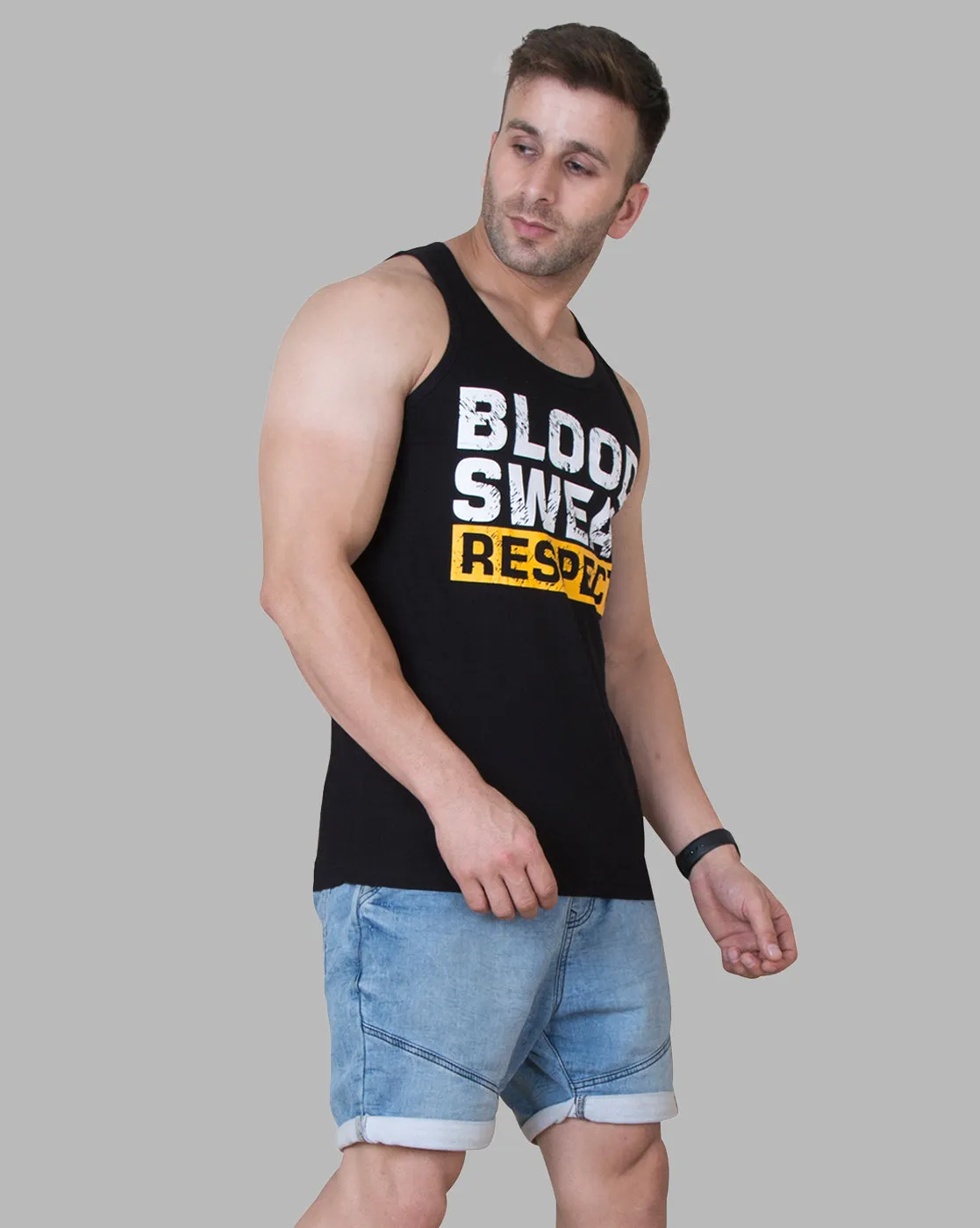 Black Sleeveless Vest with Motivational Print