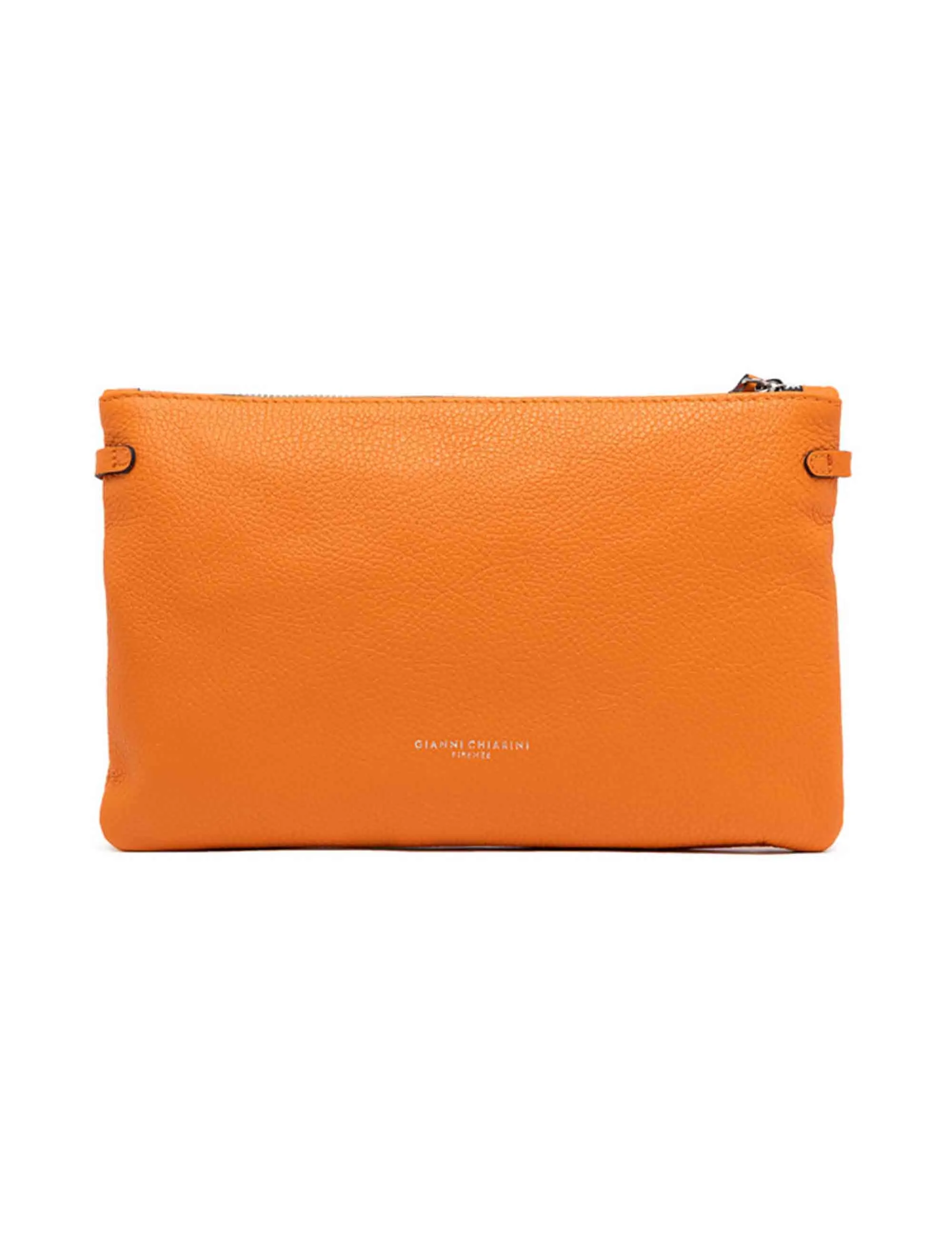 Borse donna pochette Hermy in pelle arancione con manico a bracciale e tracolla in pelle