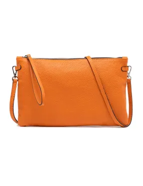 Borse donna pochette Hermy in pelle arancione con manico a bracciale e tracolla in pelle