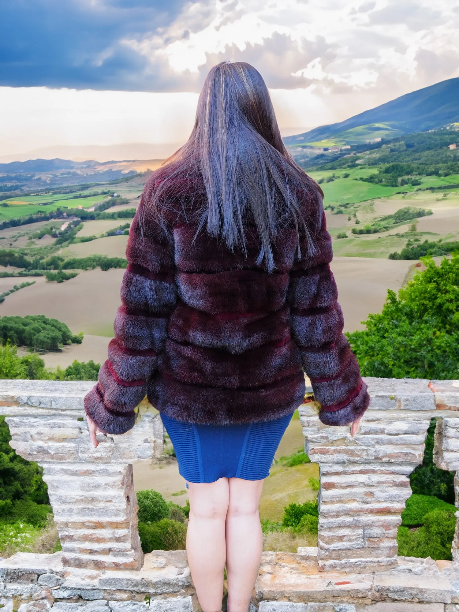 Burgundy Red Mink With Seared Beaver Fur Jacket S No Monogram