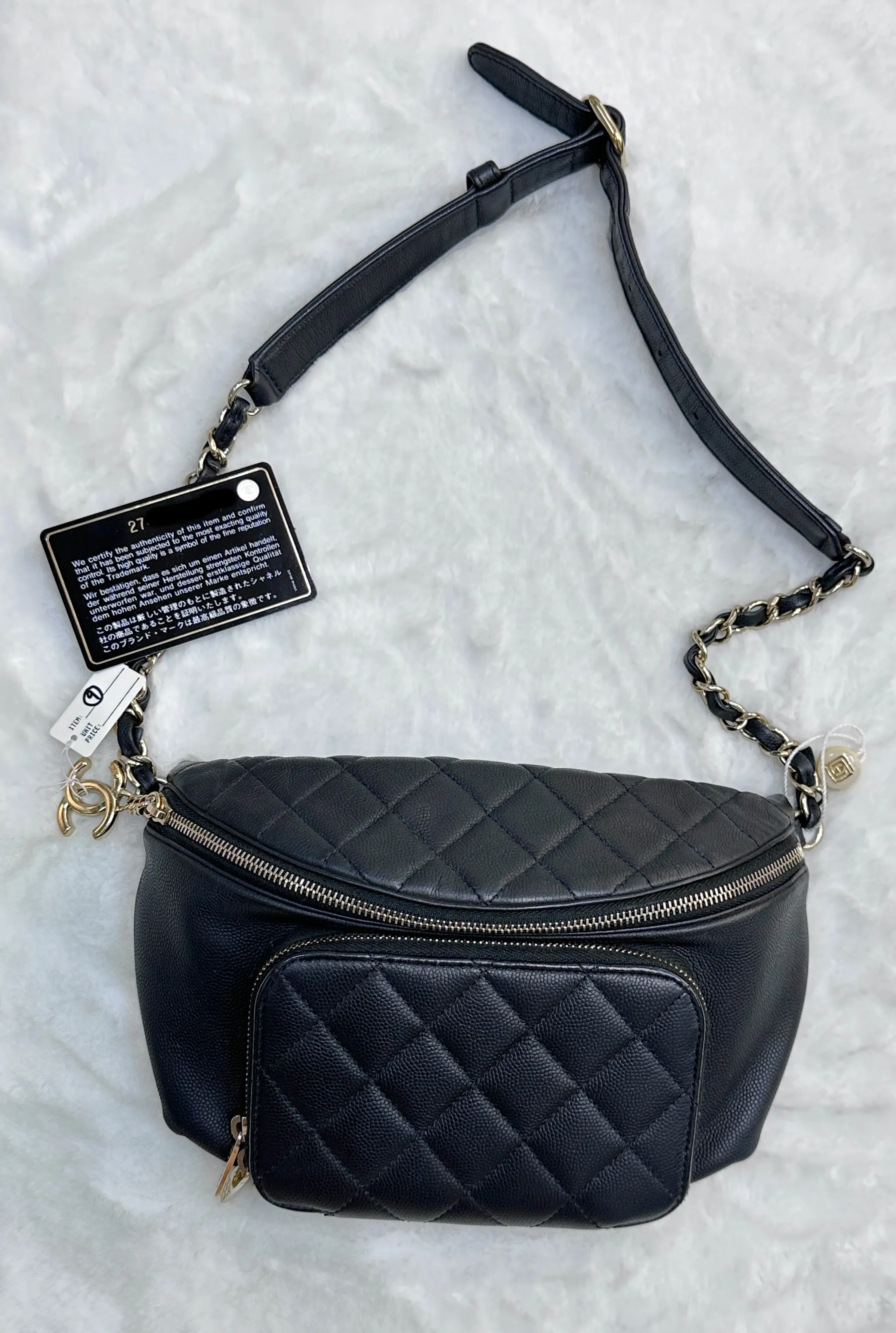 Chanel Black Quilted Caviar Leather Business Affinity Waist Belt Bag