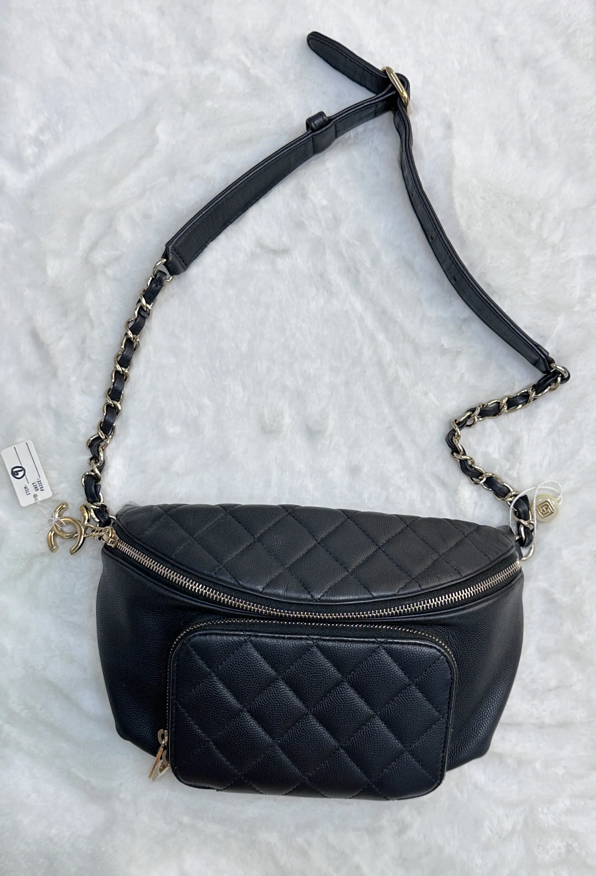 Chanel Black Quilted Caviar Leather Business Affinity Waist Belt Bag