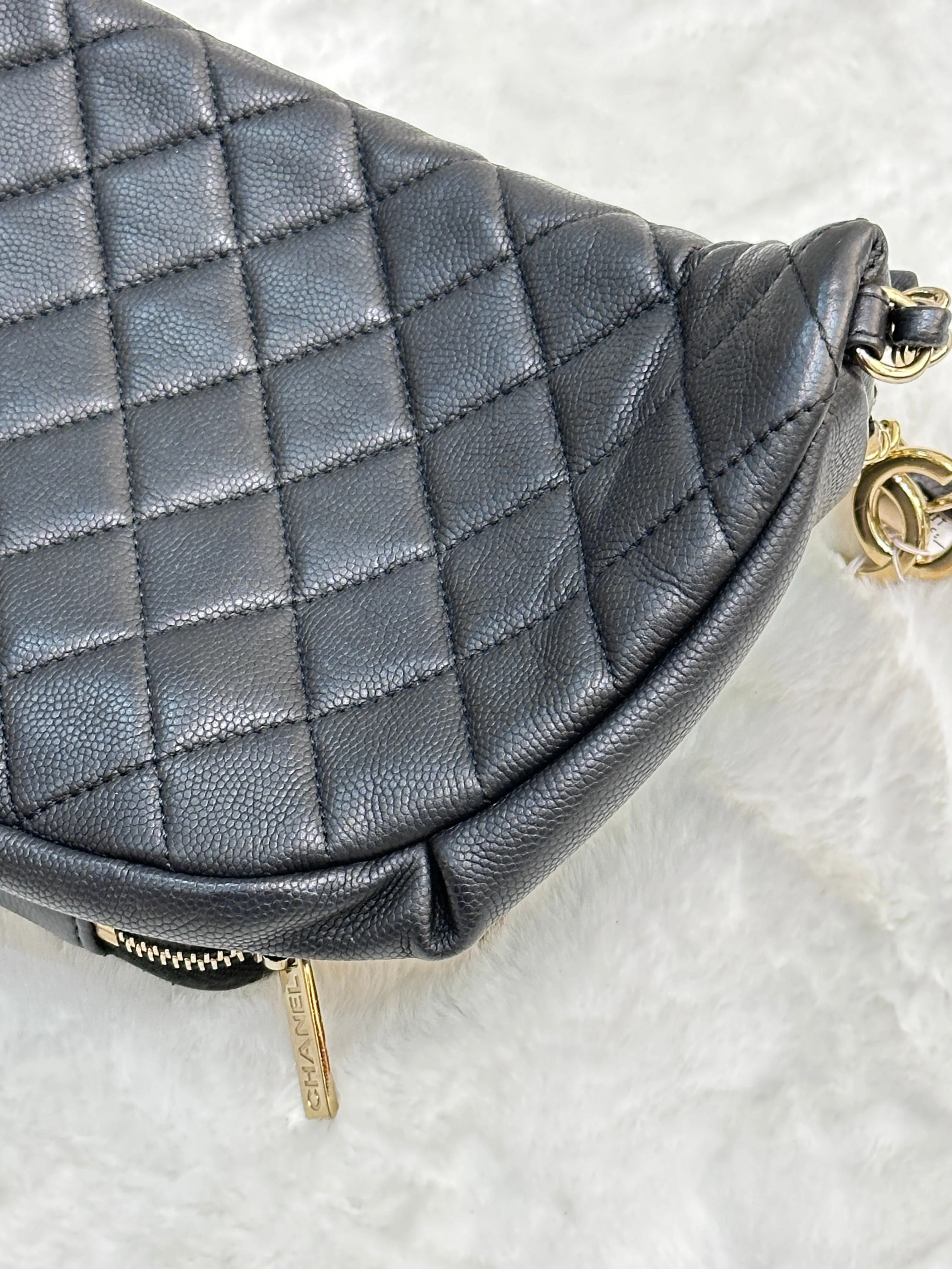 Chanel Black Quilted Caviar Leather Business Affinity Waist Belt Bag