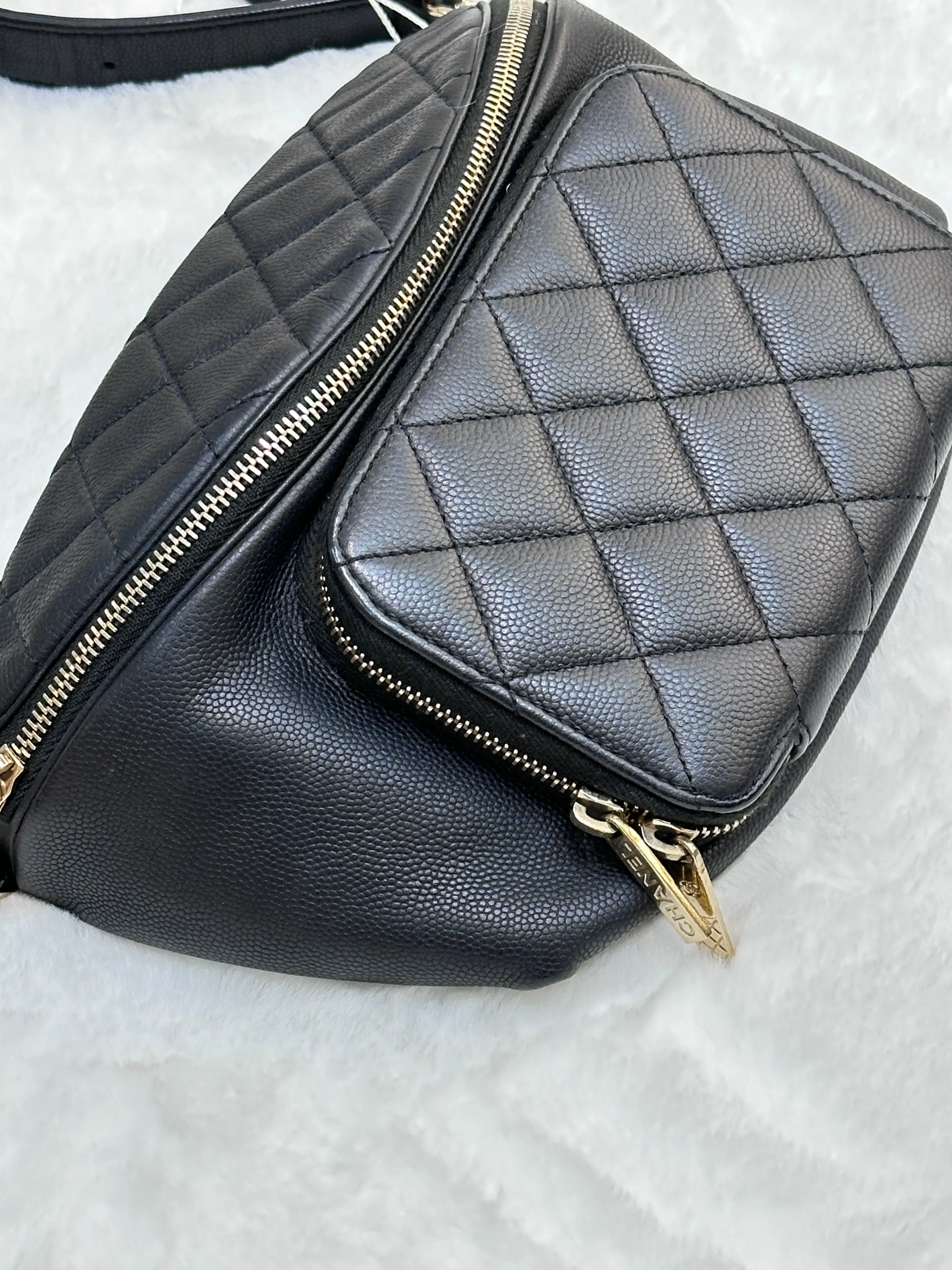 Chanel Black Quilted Caviar Leather Business Affinity Waist Belt Bag