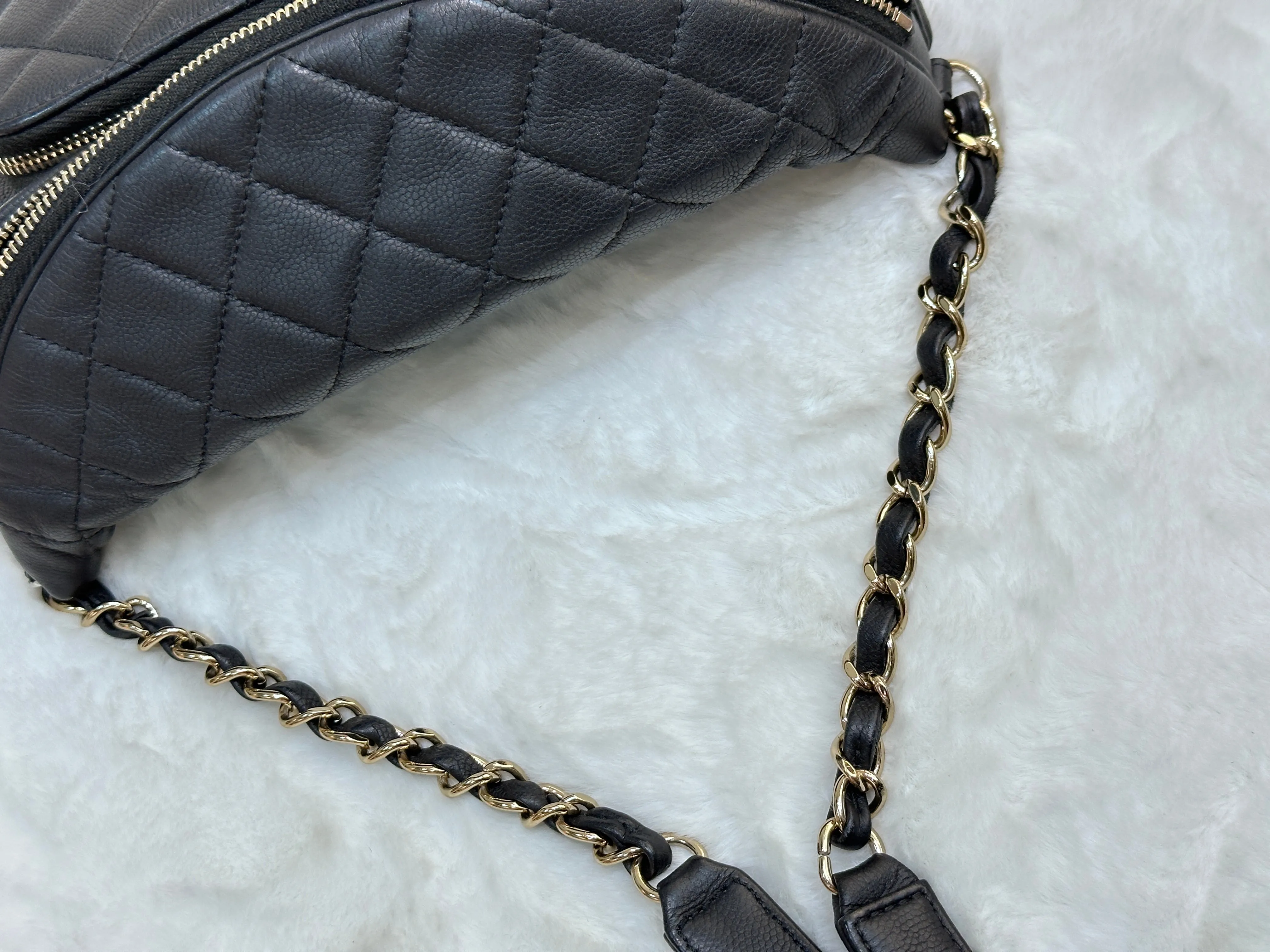 Chanel Black Quilted Caviar Leather Business Affinity Waist Belt Bag