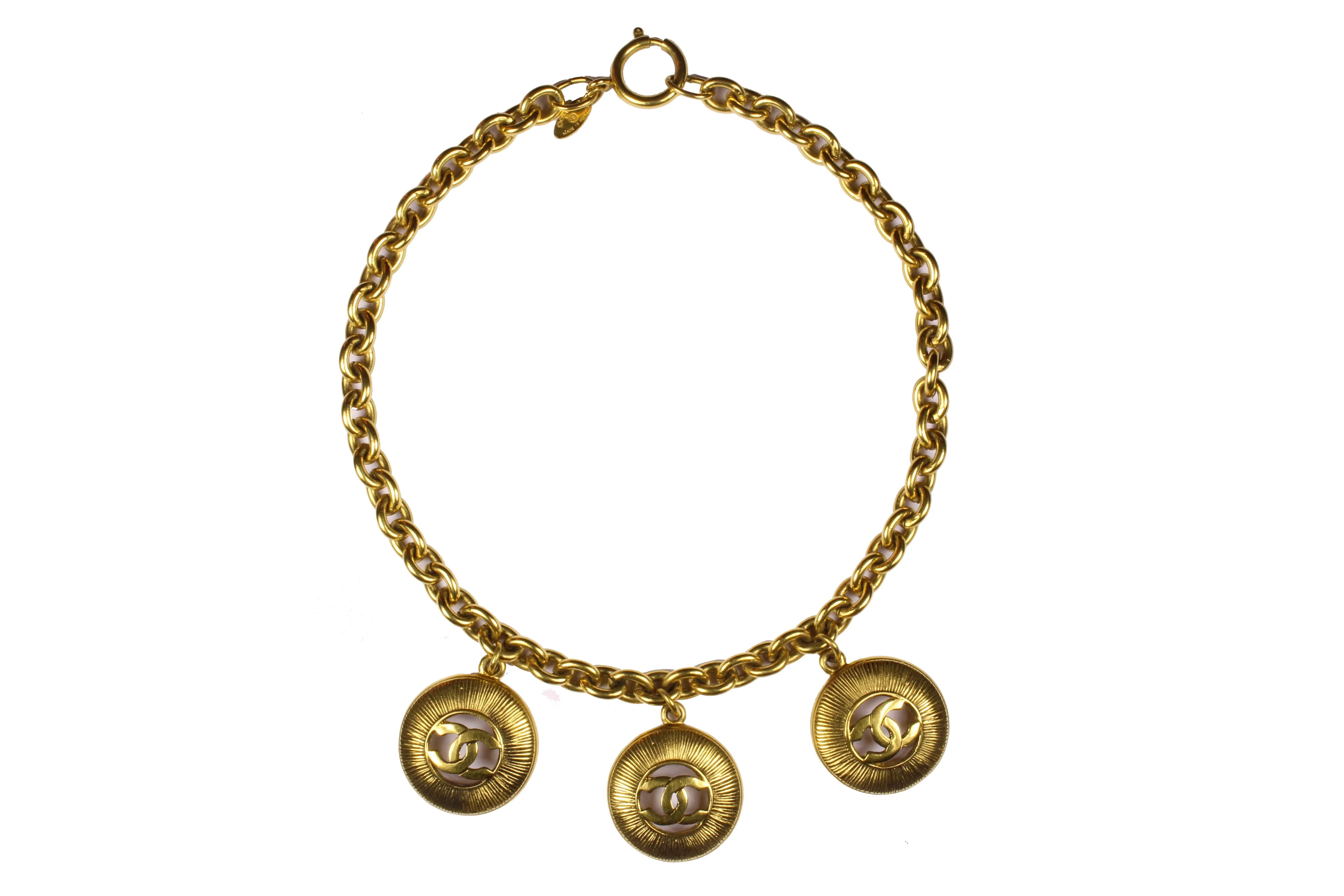 CHANEL Logo medallion charms necklace