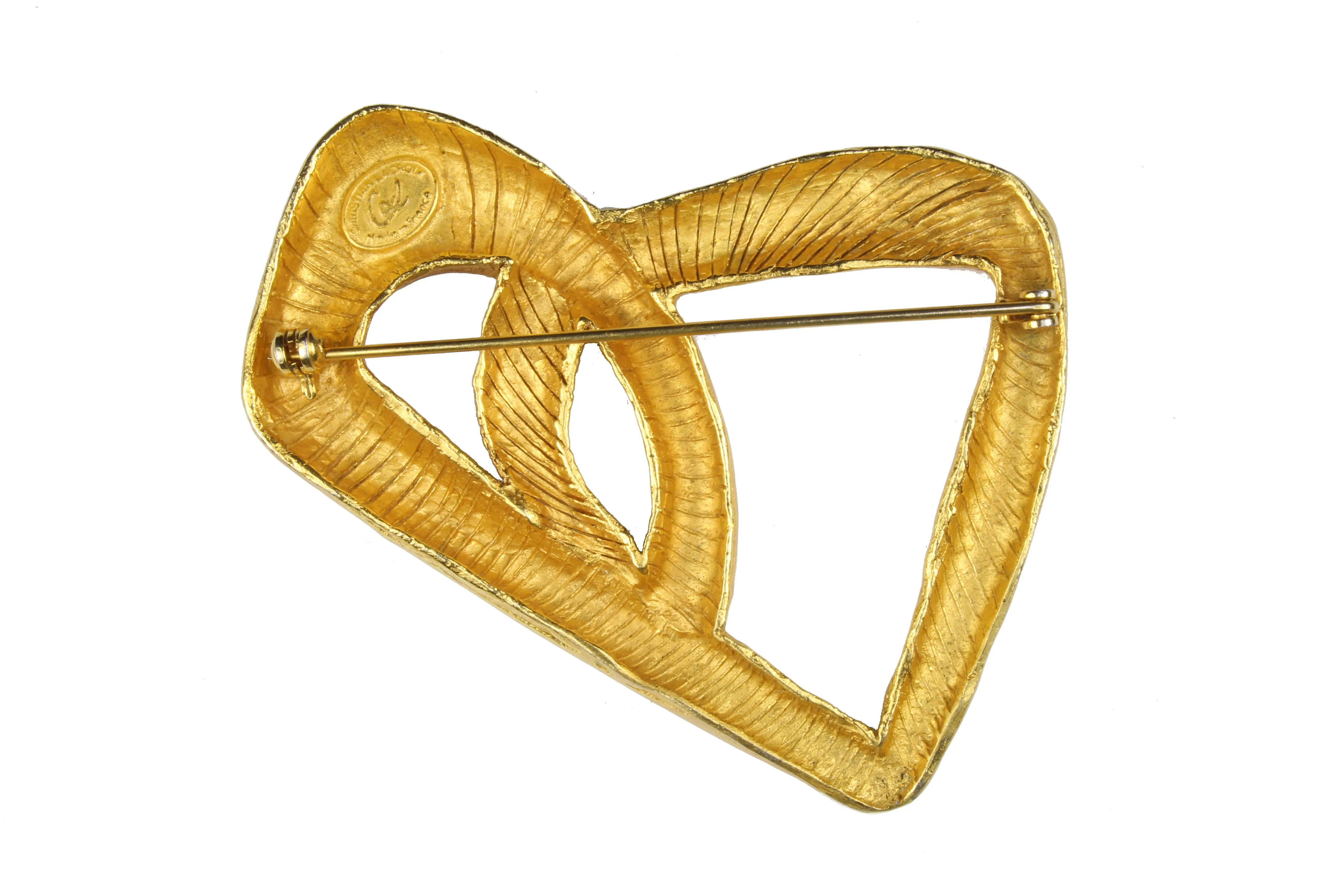 CHRISTIAN LACROIX large gold heart brooch