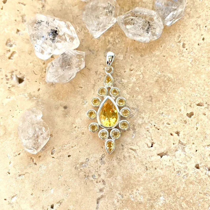 Citrine Pendant with Teardrop and Round Gemstones- Gaya