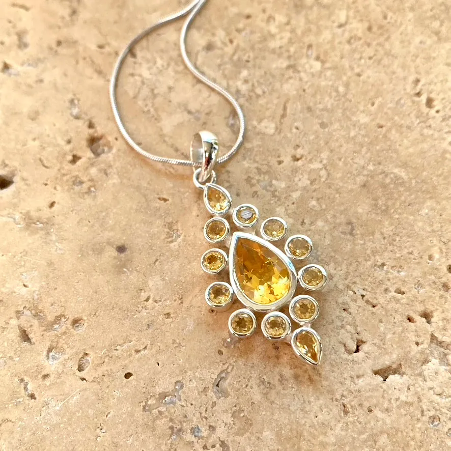 Citrine Pendant with Teardrop and Round Gemstones- Gaya