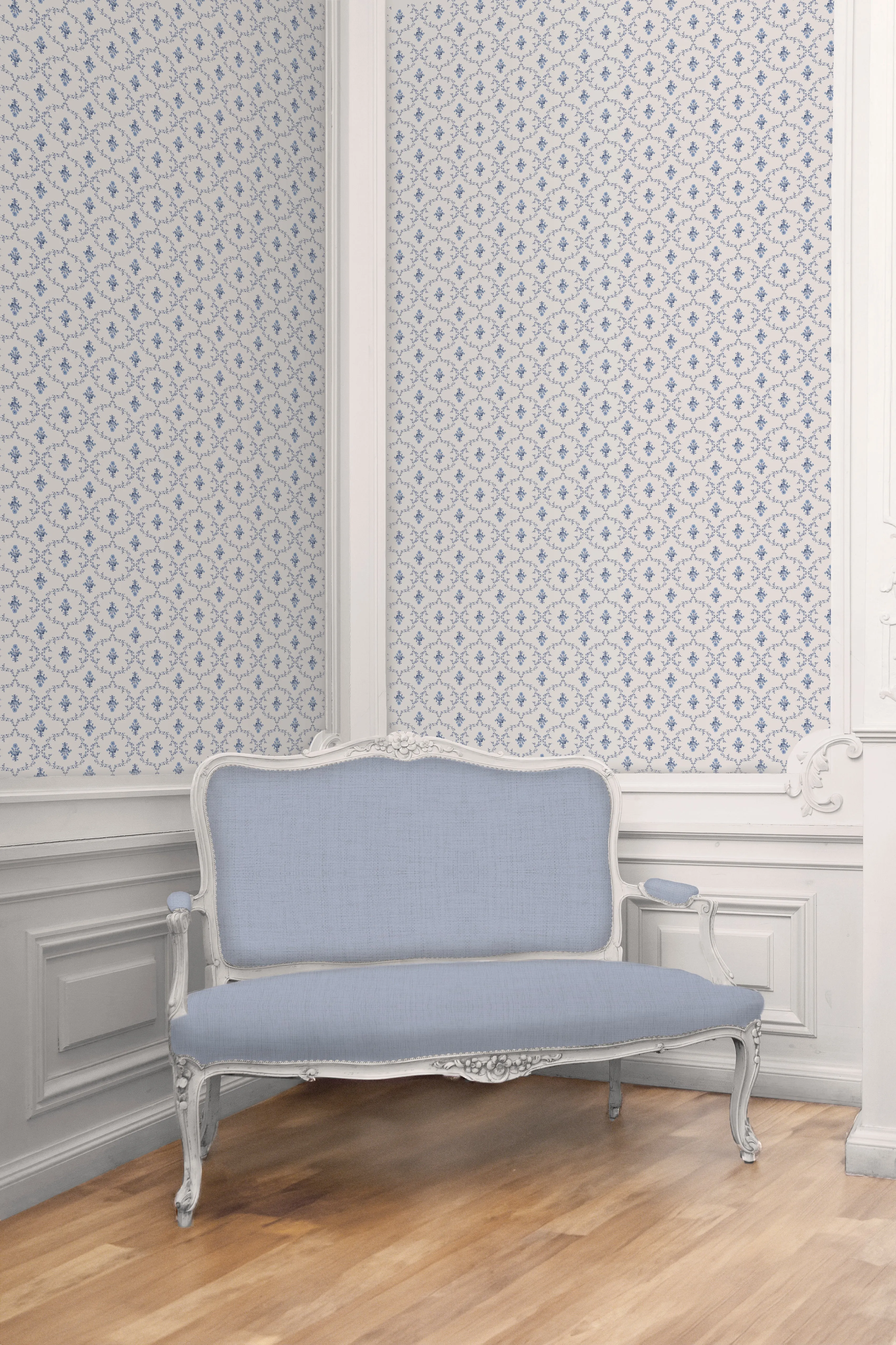 Clay Coated Wallpaper - Blue Trellis